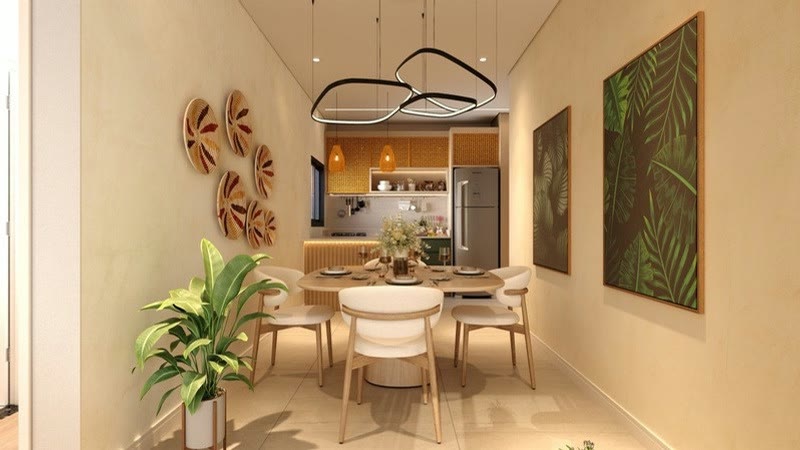 Loft decorado com copa integrada à sala, em Ubatuba (imagem ilustrativa)