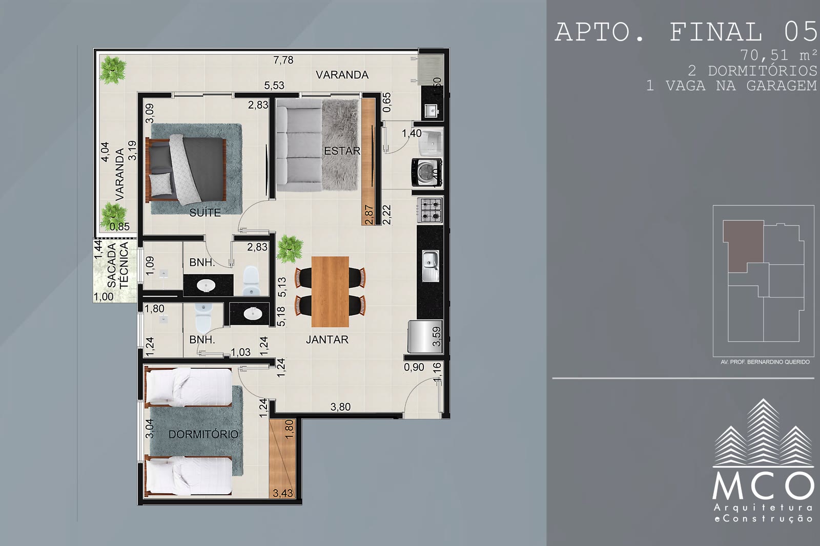 Planta Final 05 2 dormitórios do Residencial Esdras, 70,51 m², Itaguá, Ubatuba/SP