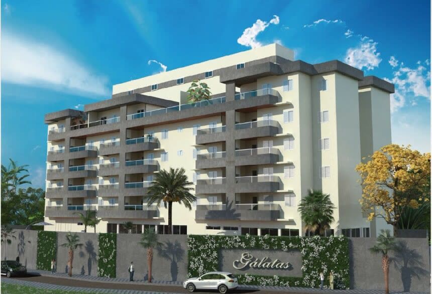 Fachada do Residencial Gálatas, edifício entregue da MRK em Centro, Ubatuba/SP