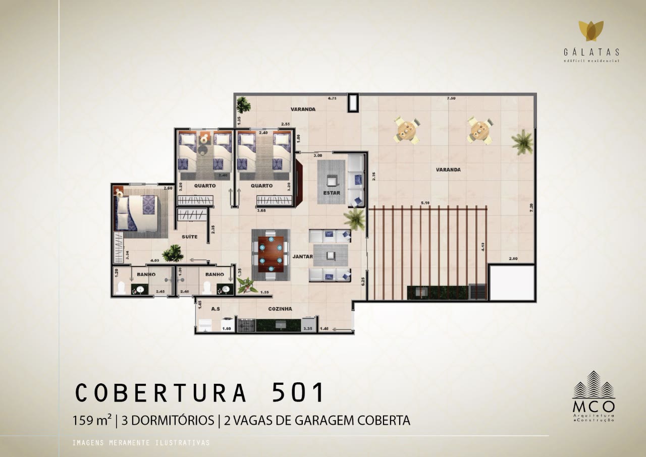 Planta Coberturas Coberturas 501 a 512 do Residencial Gálatas, 126 a 159 m², Centro, Ubatuba/SP