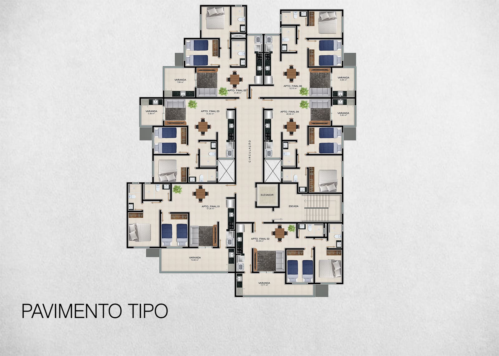 Pavimento tipo — Residencial Marias, Perequê-Açu, Ubatuba/SP