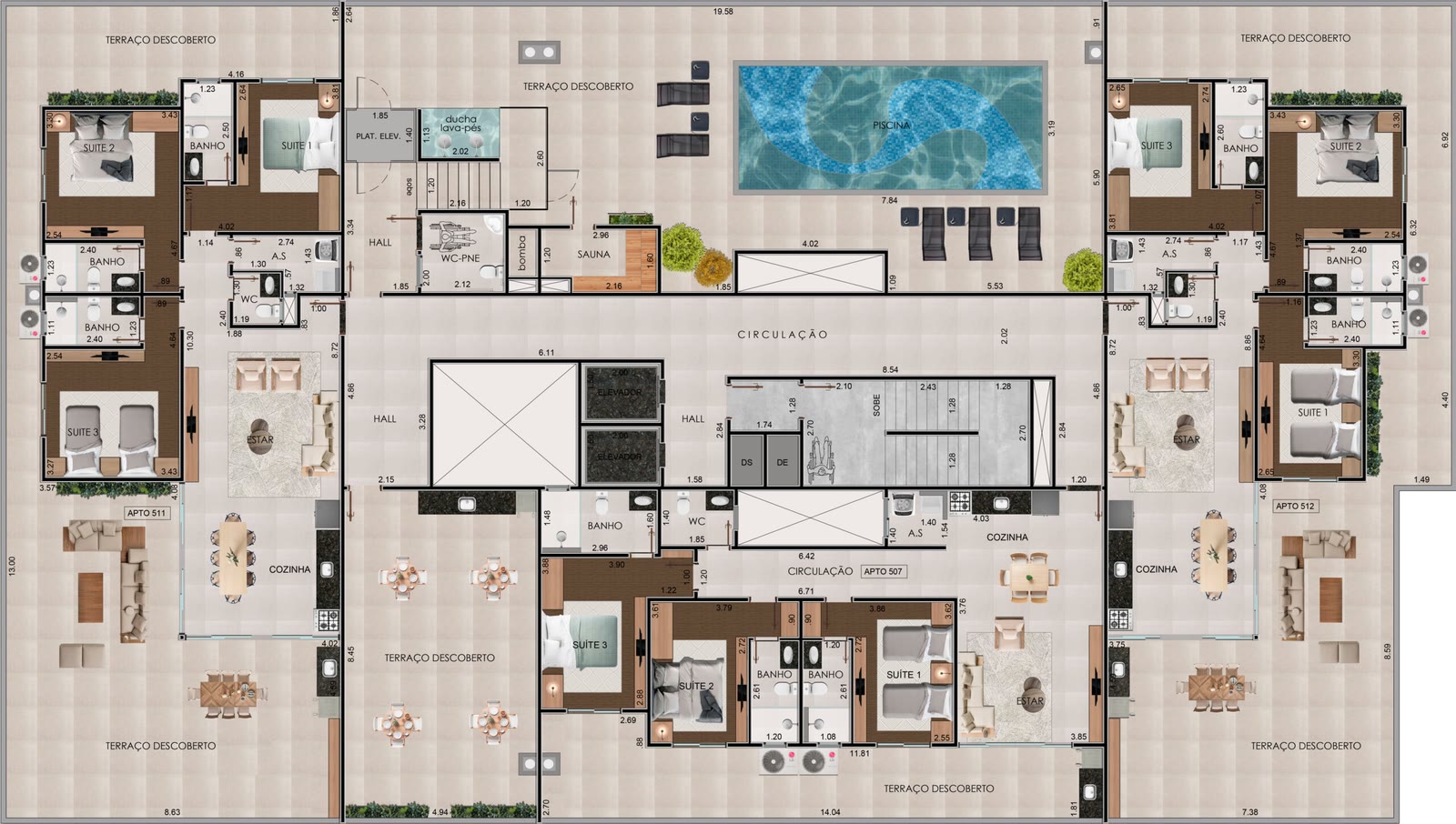 Planta do rooftop — Residencial Yanis, Praia Grande, Ubatuba/SP